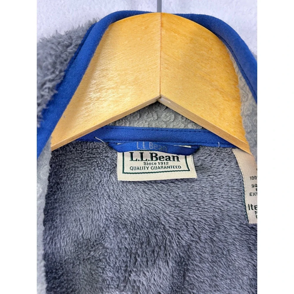 LLBean Mens Fleece Jacket Full Zip Gray Blue Trim‎ Pockets Size Medium